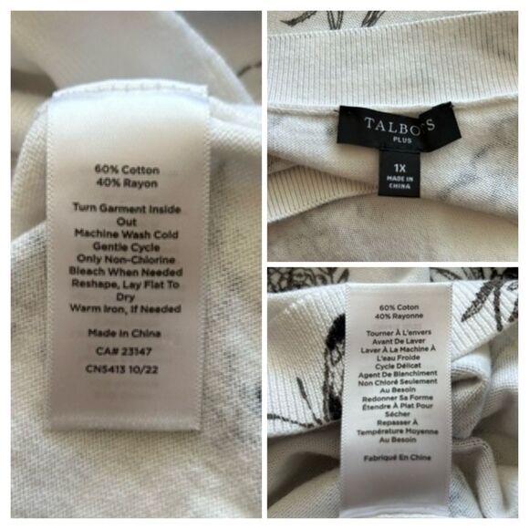 TALBOTS Elbow Sleeve Pullover Butterfly Toile Size 1X - Picture 12 of 12